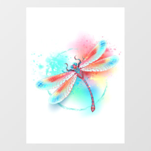 Red dragonfly on watercolor background