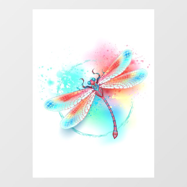 Red dragonfly on watercolor background (Sheet)