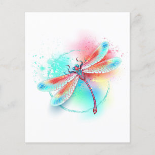 Red dragonfly on watercolor background