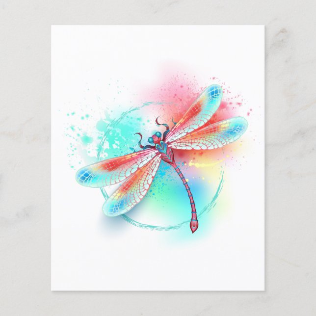 Red dragonfly on watercolor background (Front)