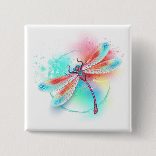 Red dragonfly on watercolor background 15 cm square badge