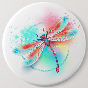 Red dragonfly on watercolor background 6 cm round badge