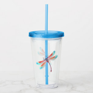 Red dragonfly on watercolor background acrylic tumbler