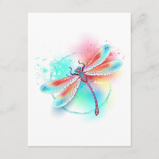 Red dragonfly on watercolor background advice card (Front)