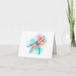 Red dragonfly on watercolor background announcement