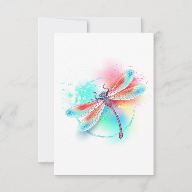 Red dragonfly on watercolor background announcement (Front)