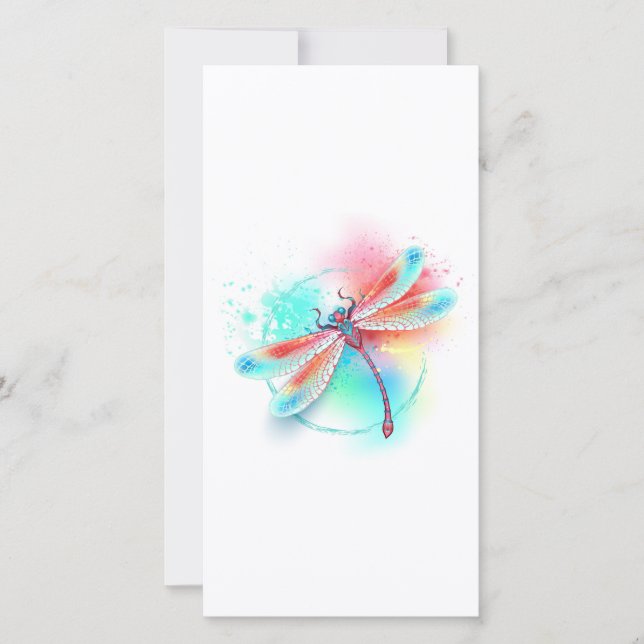 Red dragonfly on watercolor background announcement (Front)