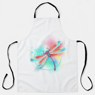 Red dragonfly on watercolor background apron
