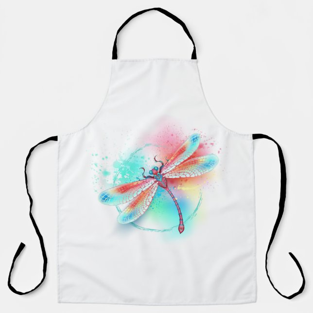 Red dragonfly on watercolor background apron (Front)