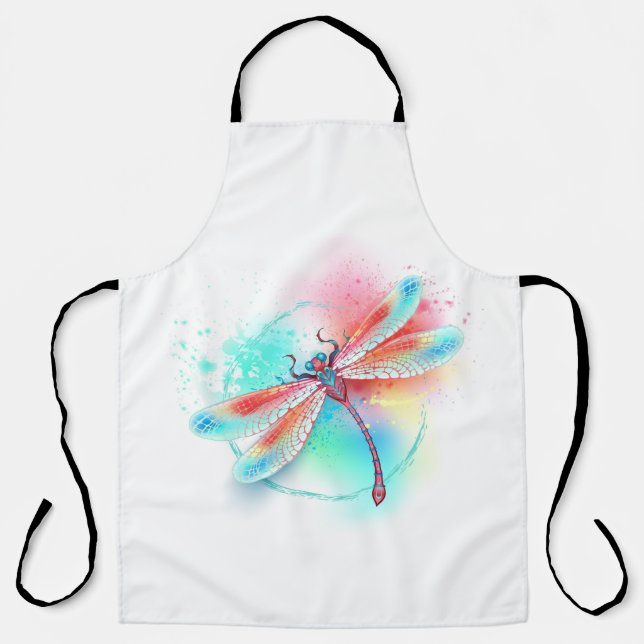 Red dragonfly on watercolor background apron (Front)