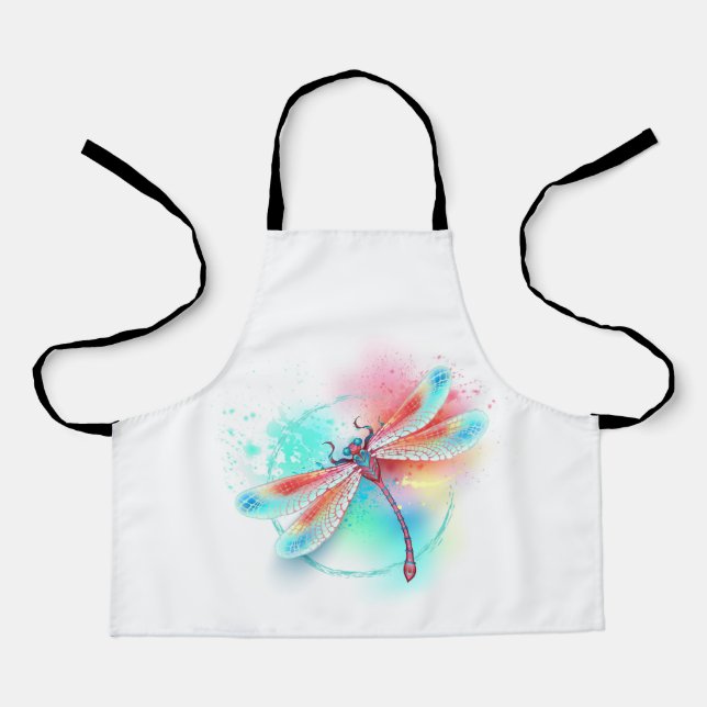 Red dragonfly on watercolor background apron (Front)