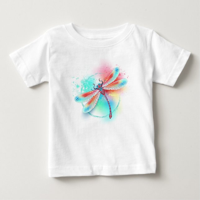 Red dragonfly on watercolor background baby T-Shirt (Front)