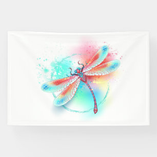 Red dragonfly on watercolor background banner