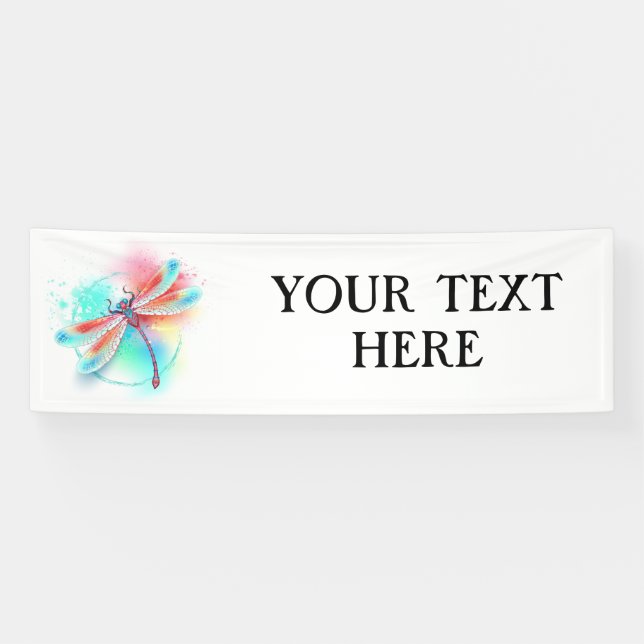 Red dragonfly on watercolor background banner (Horizontal)