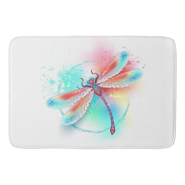 Red dragonfly on watercolor background bath mat (Front)