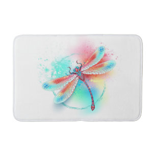 Red dragonfly on watercolor background bath mat
