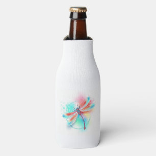 Red dragonfly on watercolor background bottle cooler