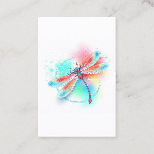 Red dragonfly on watercolor background business card
