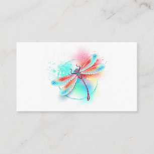 Red dragonfly on watercolor background business card