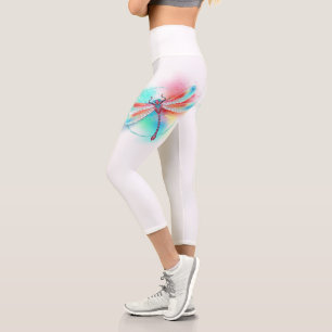 Red dragonfly on watercolor background capri leggings
