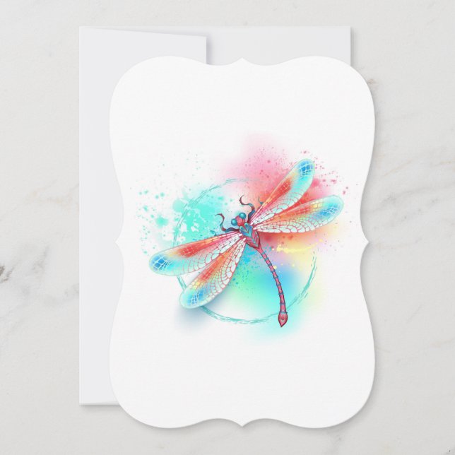 Red dragonfly on watercolor background card (Front)