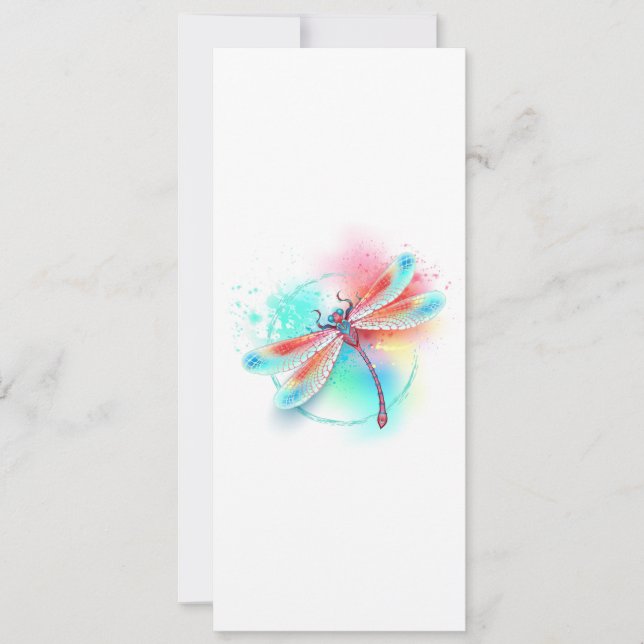Red dragonfly on watercolor background card (Front)