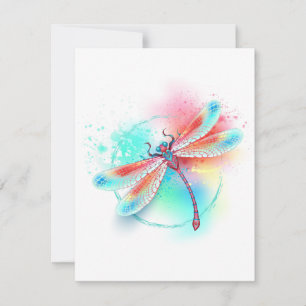 Red dragonfly on watercolor background card