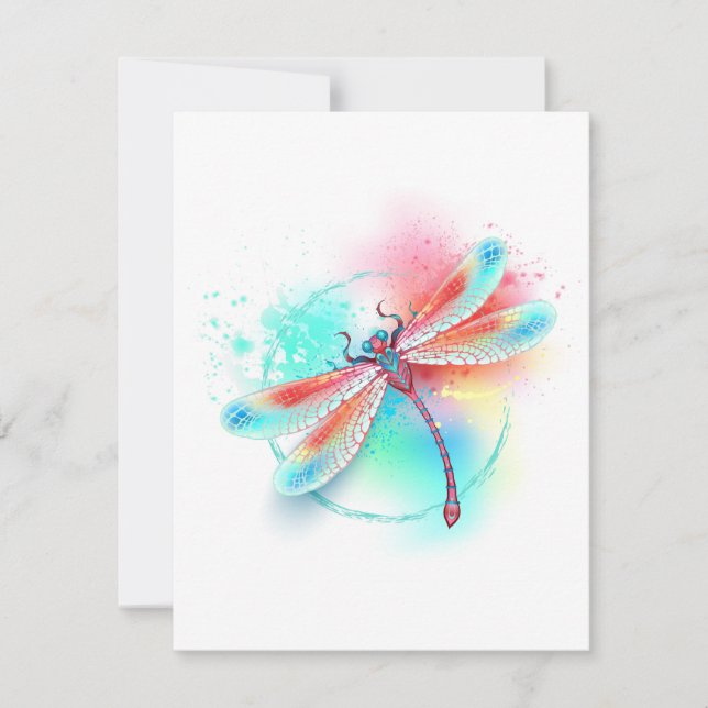 Red dragonfly on watercolor background card (Front)