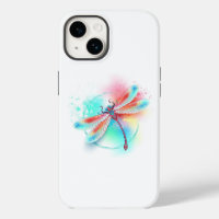 Red dragonfly on watercolor background