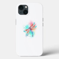 Red dragonfly on watercolor background