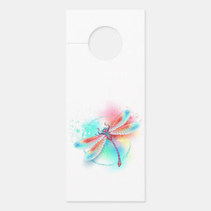 Red dragonfly on watercolor background door hanger