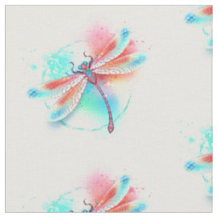 Red dragonfly on watercolor background fabric