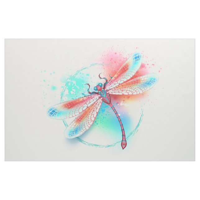Red dragonfly on watercolor background fabric (Yard)