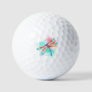 Red dragonfly on watercolor background golf balls