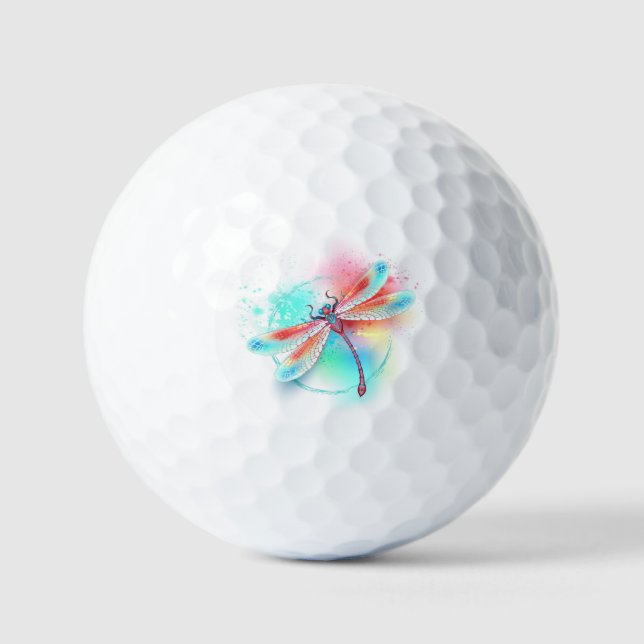 Red dragonfly on watercolor background golf balls (Front)