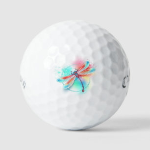 Red dragonfly on watercolor background golf balls