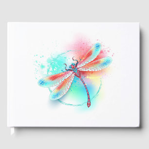 Red dragonfly on watercolor background guest book