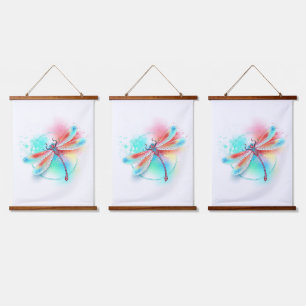 Red dragonfly on watercolor background hanging tapestry