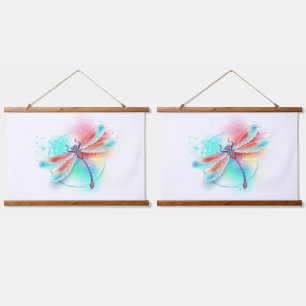 Red dragonfly on watercolor background hanging tapestry