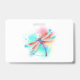 Red dragonfly on watercolor background ID badge