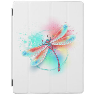 Red dragonfly on watercolor background iPad cover