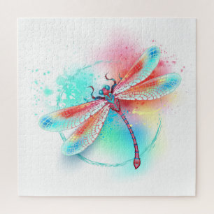 Red dragonfly on watercolor background jigsaw puzzle
