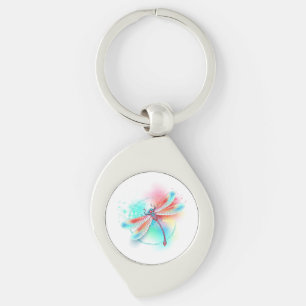 Red dragonfly on watercolor background key ring