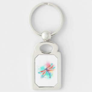 Red dragonfly on watercolor background key ring