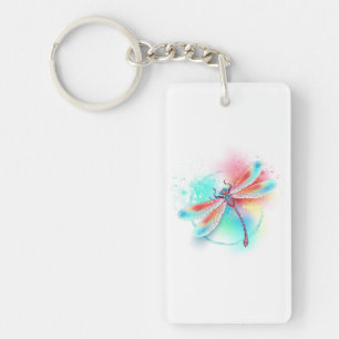 Red dragonfly on watercolor background key ring