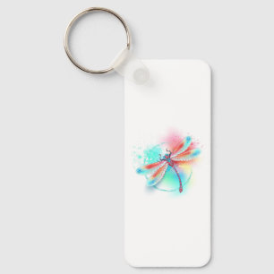 Red dragonfly on watercolor background key ring
