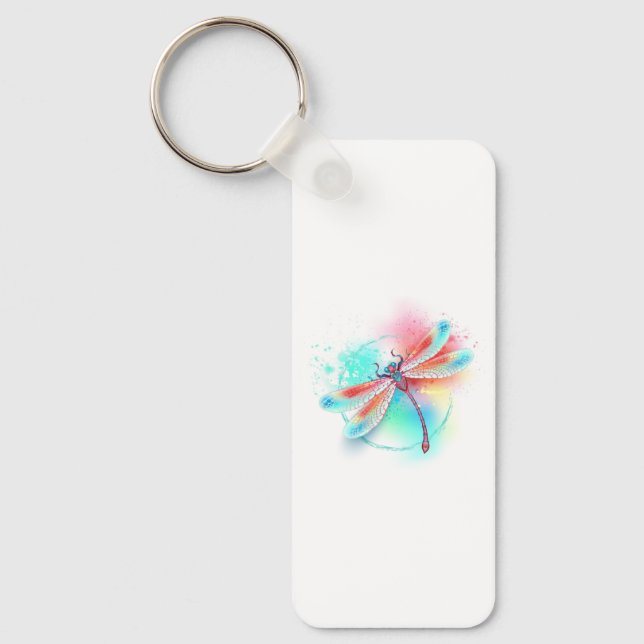 Red dragonfly on watercolor background key ring (Front)