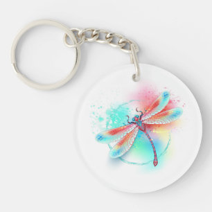 Red dragonfly on watercolor background key ring