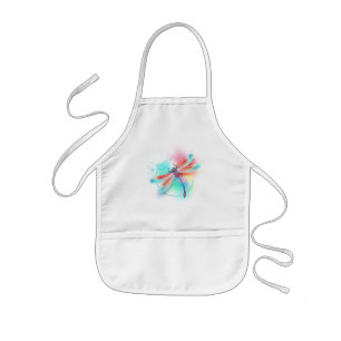 Red dragonfly on watercolor background kids apron