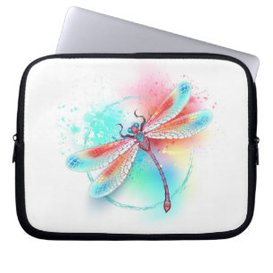 Red dragonfly on watercolor background laptop sleeve